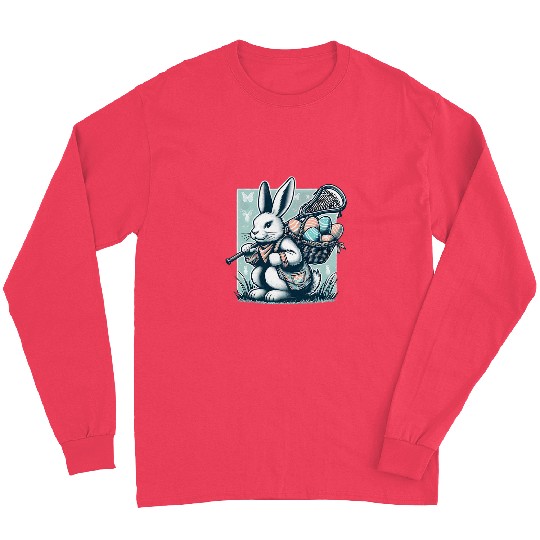 Sport Lacrosse Easter Rabbit Bunny Lacrosse Player Lax Stick Ball Long Sleeves