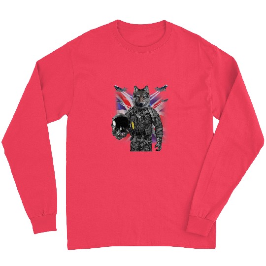 Coyote Mammal as Fighter Jet Pilot Union Jack Long Sleeves