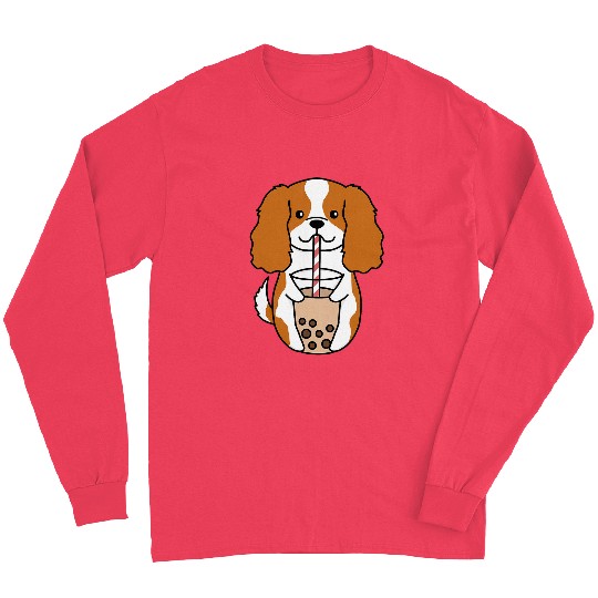 Cavalier Pet King Charles Spaniel Bubble Tea Funny Long Sleeves