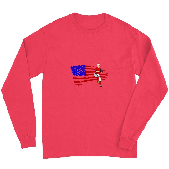 Sport Baseball Pitcher American Flag USA Flag Long Sleeves