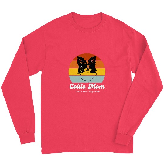 Border Collie Pet Mom Retro Style Sunset Cool Collie Mom Long Sleeves