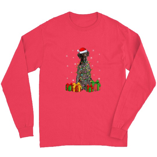 German Shorthaired Pet xmass Lighting Santa Hat German Shorthaired Pointer Christmas Long Sleeves