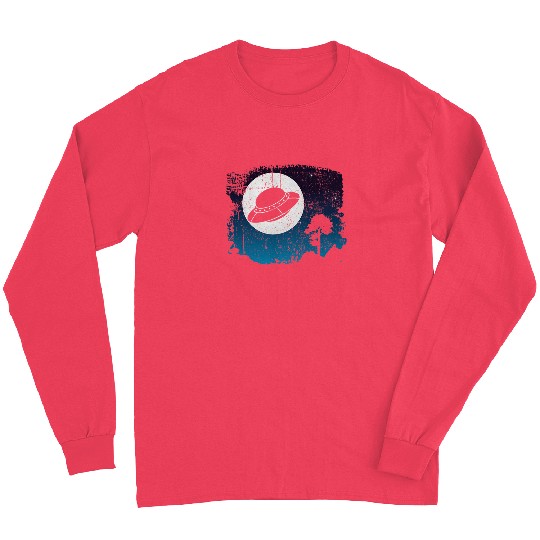 Aliens UFO Abduction Night Full Moon Outer Space UFO Long Sleeves