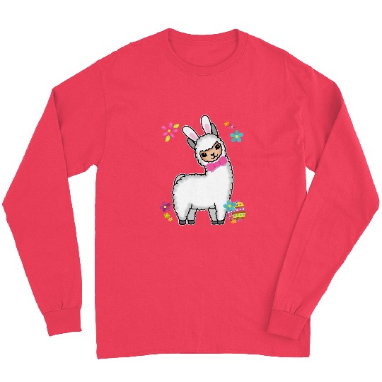 Llama Pet Funny Easter Llama Alpaca With Rabbit Ears And Easter Eggs 32 Long Sleeves