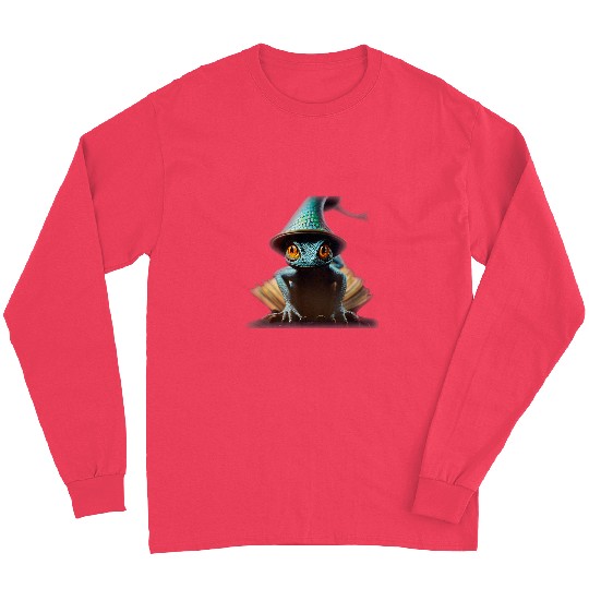 Book Fun Anthromorphic Tiny Wizard Lizard Wizard Hat Magic Long Sleeves
