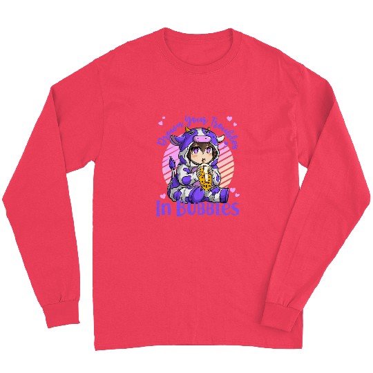 Cow Pet Drown Your Troubles in Bubbles Boba Tea Cow Kid Anime Long Sleeves