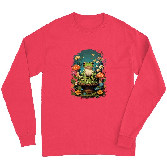 Frog Pet Cottagecore Frog Aesthetic Floral Fairycore Mushroom Fungi Long Sleeves