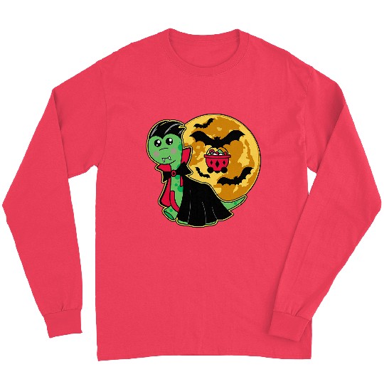 Dinosaur Pet Cute Halloween Dinosaur Vampire Brontosaurus w Moon 2Bats Long Sleeves