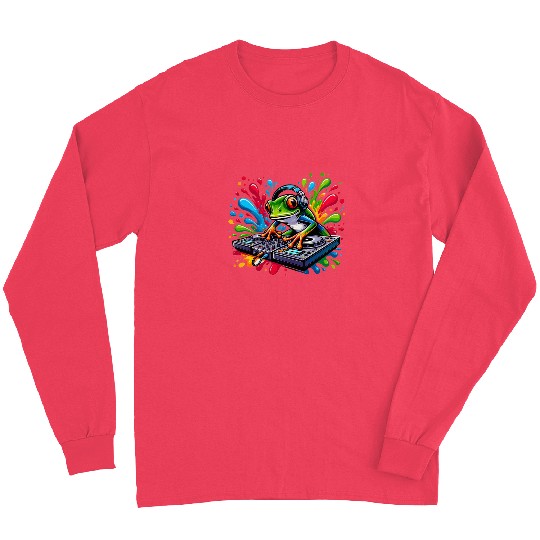 Frog Pet Cute DJ Frog Playing Music Animal Toad Lover Long Sleeves
