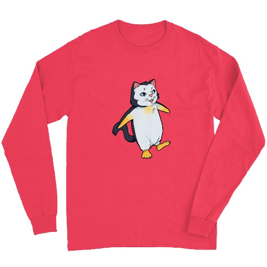 Penguin Pet Funny penguin illustration with a cat face on it Long Sleeves
