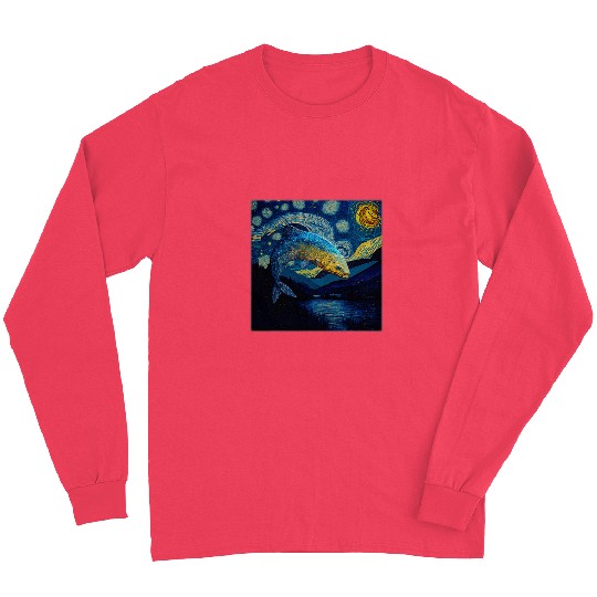 Fishing Fun Surrealism Starry Night Trout Long Sleeves