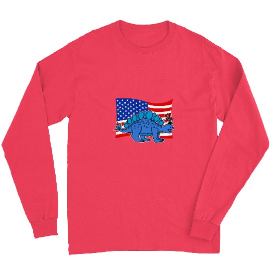 Dinosaur Pet American Flag Stegosaurus 4th July Dinosaurs Long Sleeves