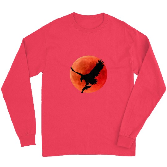 Fishing Fun Blood Moon Lunar Eclipse Eagle Fishing Silhouette Long Sleeves