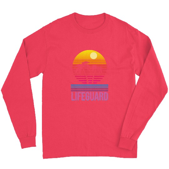 Lifeguard Retro Palm Tree Swimming Beach Summer Long Sleeves