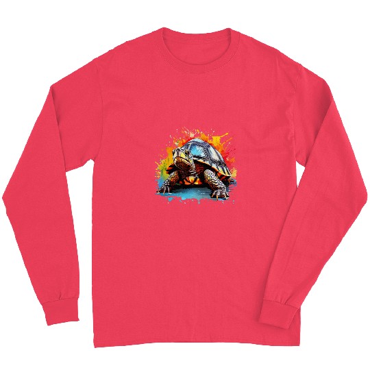 Turtle Pet Splash Art Eastern Box Turtle Lover Colorful Long Sleeves