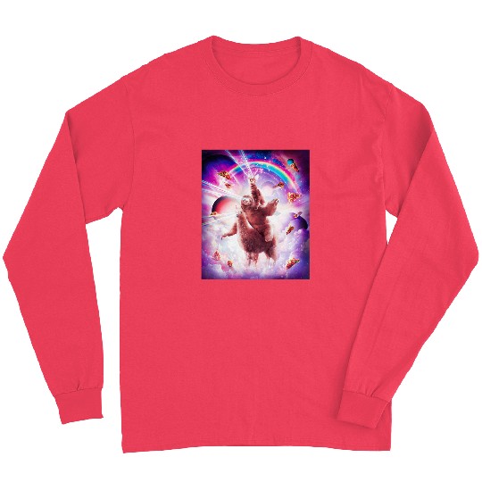 Sloth Pet Laser Eyes Space Cat Riding Sloth LlamaRainbow Long Sleeves