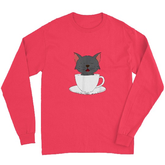 Coffee Fun A Cup Of Kitty Coffee and Cat Perfect Match Tee Long Sleeves