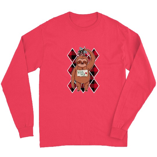 Sloth Pet Christmas Sloth mistletoe red plaid pattern Long Sleeves