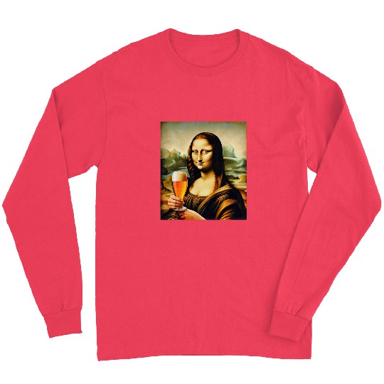Beer Fun Mona Lisa Drinking Beer Lover s Artistic Long Sleeves