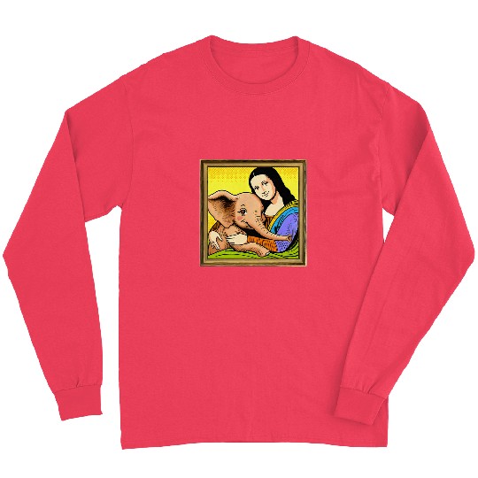 Elephant Pet Humor Mona Lisa With Elephant 2 Long Sleeves