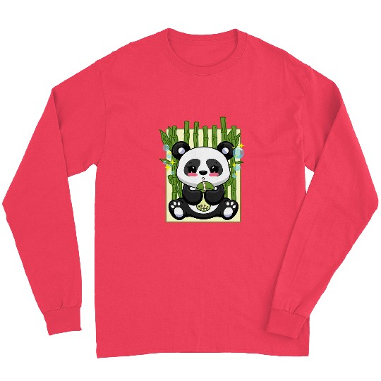 Panda Pet Funny Kawaii Boba Tea Panda Bubble Tea Japanese Anime Bamboo Long Sleeves