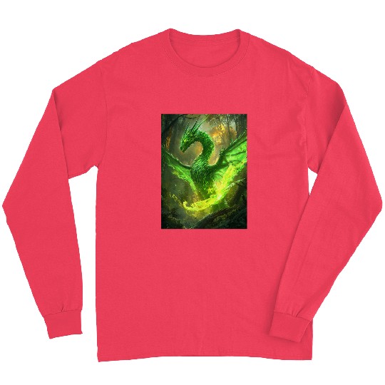 Dragon Pet Mystical Green Dragon in Enchanted Forest Long Sleeves