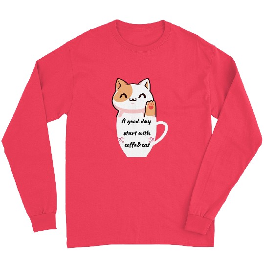 Coffee Fun Orange Cat Coffee Cat Lover Long Sleeves