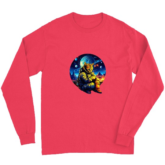 Sad Astronaut Cat In Outer Space Galaxy Cat Astronaut Design Long Sleeves