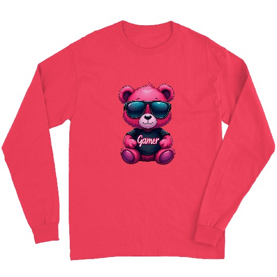 Bear Pet Gamer Bear Cool Neon Pink Gaming Long Sleeves