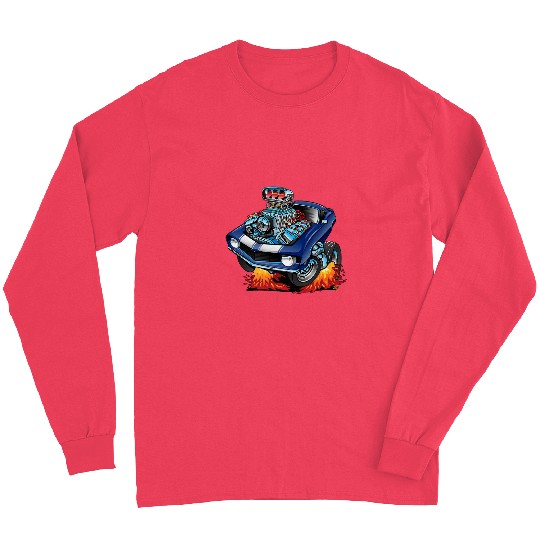 Classic Sixties Muscle Car Funny Dragster Hotrod Cartoon Long Sleeves