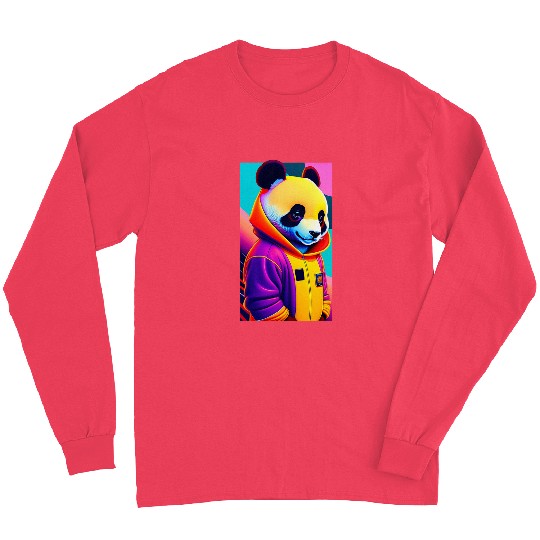 Panda Pet 60s Cartoon Style Panda Bear Underground Far Off Galaxy Long Sleeves