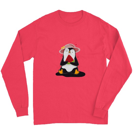 Penguin Pet eating a watermelon Long Sleeves