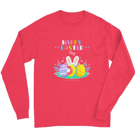 Happy Easter Day Pastel Spring Eggs Hunting Bunny Easter Long Sleeves