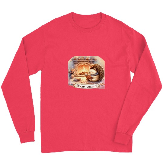 Hedgehog Pet Warm Wishes Hedgehog Fireplace Cozy Tee Long Sleeves