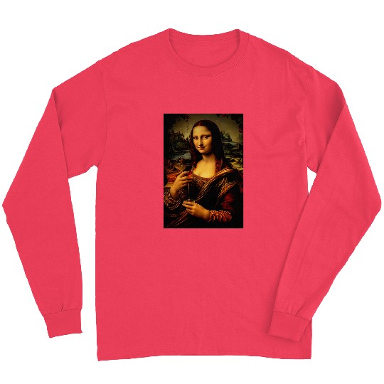 Wines Fun Mona Lisa Painting Art Mom Dad Long Sleeves