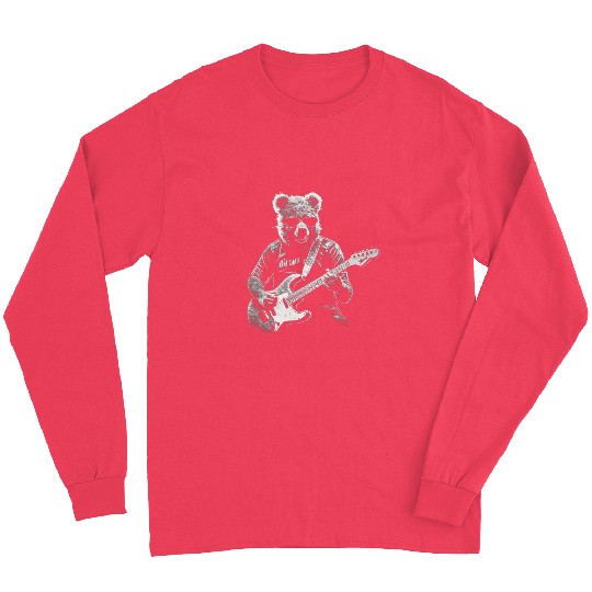 Bear Pet playing electric guitar cool Stencil Punk Rock Long Sleeves