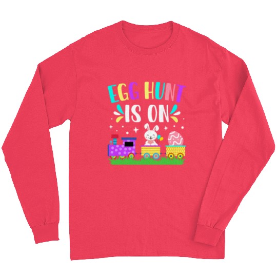 Egg Hunt Is On Funny Eggs Hunting Bunny Train Easter Day Long Sleeves