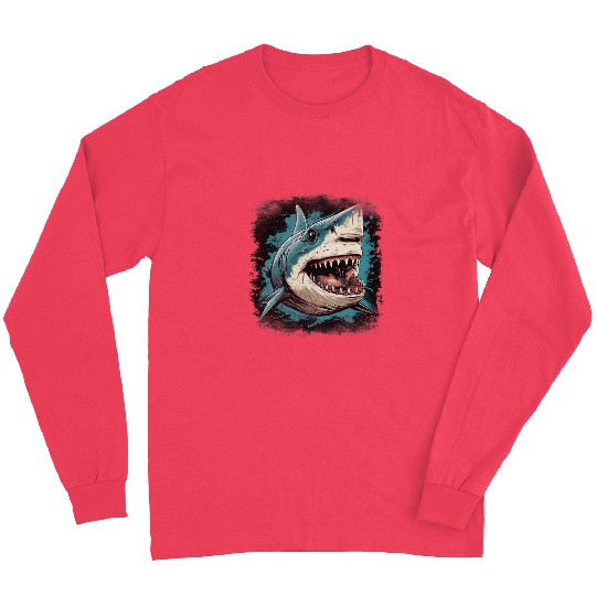 fierce great white shark large sharp teeth deep sea fishing Long Sleeves