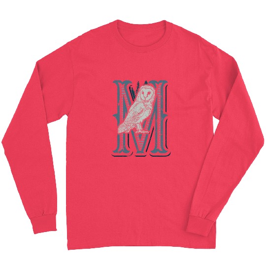 Owl Pet Barn Owl Drawing with Monogram Letter M Long Sleeves