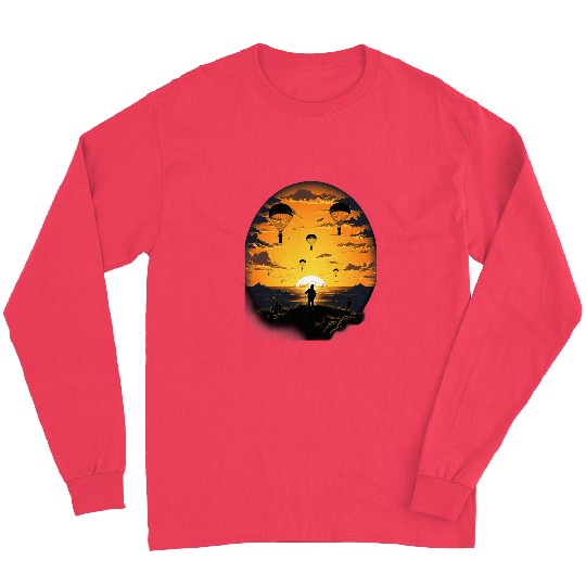 Skydiving Parachuting Skydivers Parachute Sunset Long Sleeves