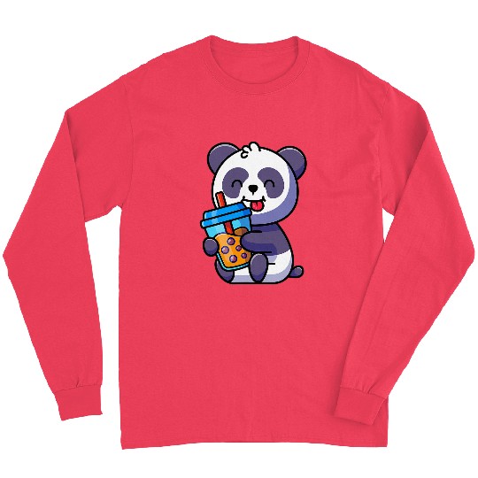 Panda Pet Boba Tea Bubble Tea Kawaii Theme Cute Panda Smile Long Sleeves