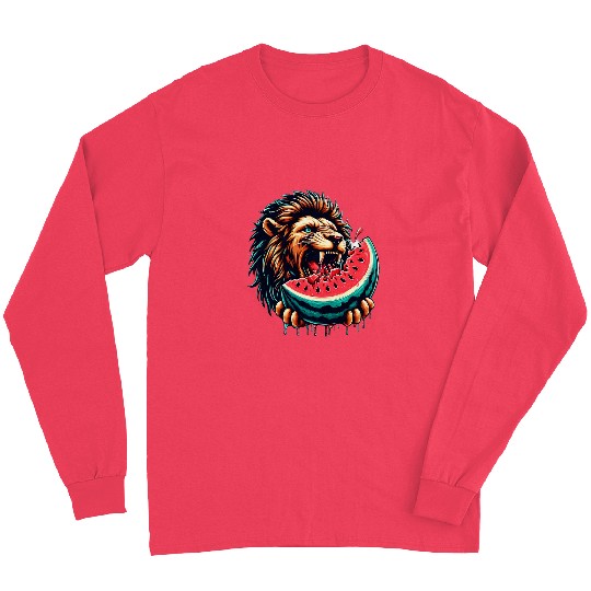 Lion Pet Eating Watermelon 2 Long Sleeves
