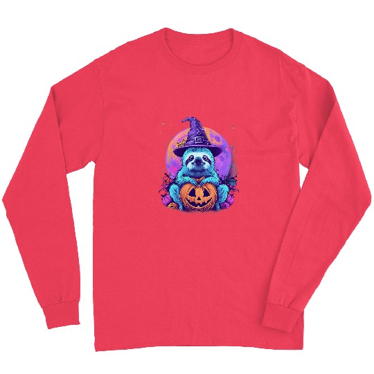 Sloth Pet Witchcraft Hat Scary Pumpkin Lantern Halloween Long Sleeves