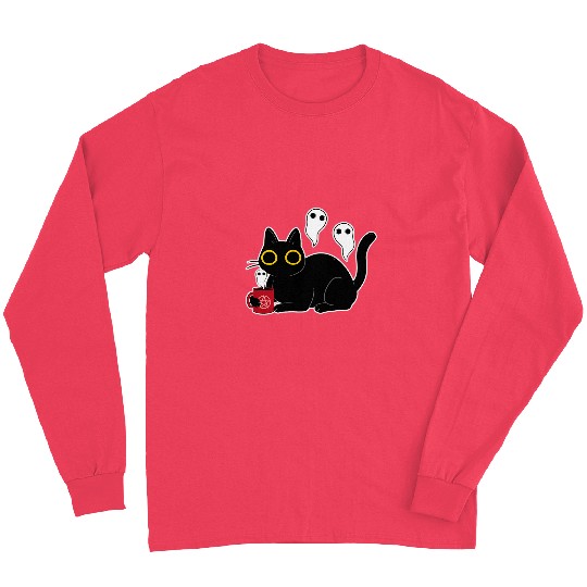Coffee Fun black cats with Coffee Doing Black Magic with Ghosts Long Sleeves