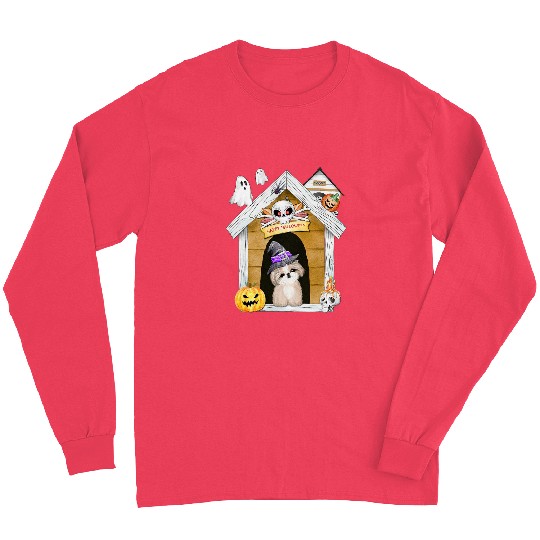 Halloween Shih Tzu Dog Witch Haunted House Long Sleeves