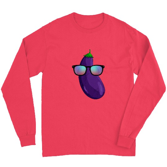 Lacrosse Gift Funny Eggplant With Sunglasses Apparel Aubergine Long Sleeves