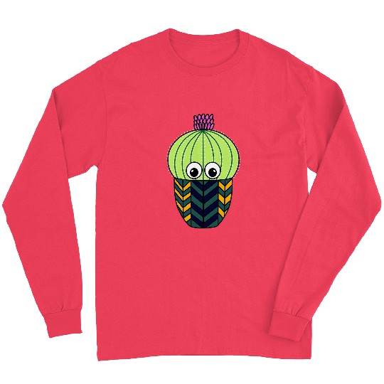 Cute Barrel Cactus In Patterned Pot Long Sleeves