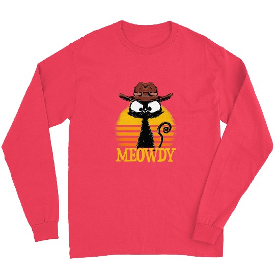 vintages Cat Retro Cat Cowboy Cat Meowdy Black Cat Long Sleeves