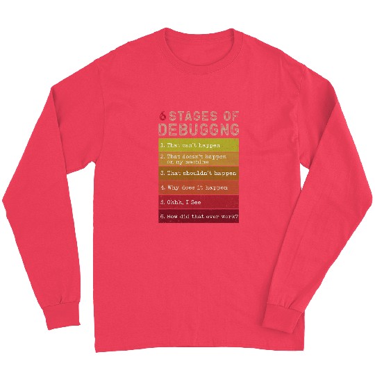 6 Stages of Debugging Computer Programmer Coding geek Long Sleeves