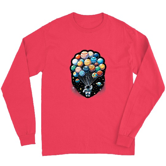 Astronaut Holding Planet Balloons Space Moon Mars Planets 6 Long Sleeves